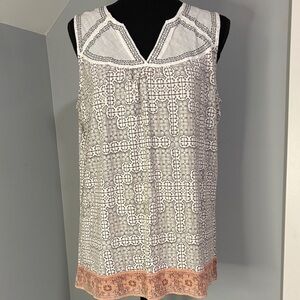 Women's White and Orange Patterned Tank Top